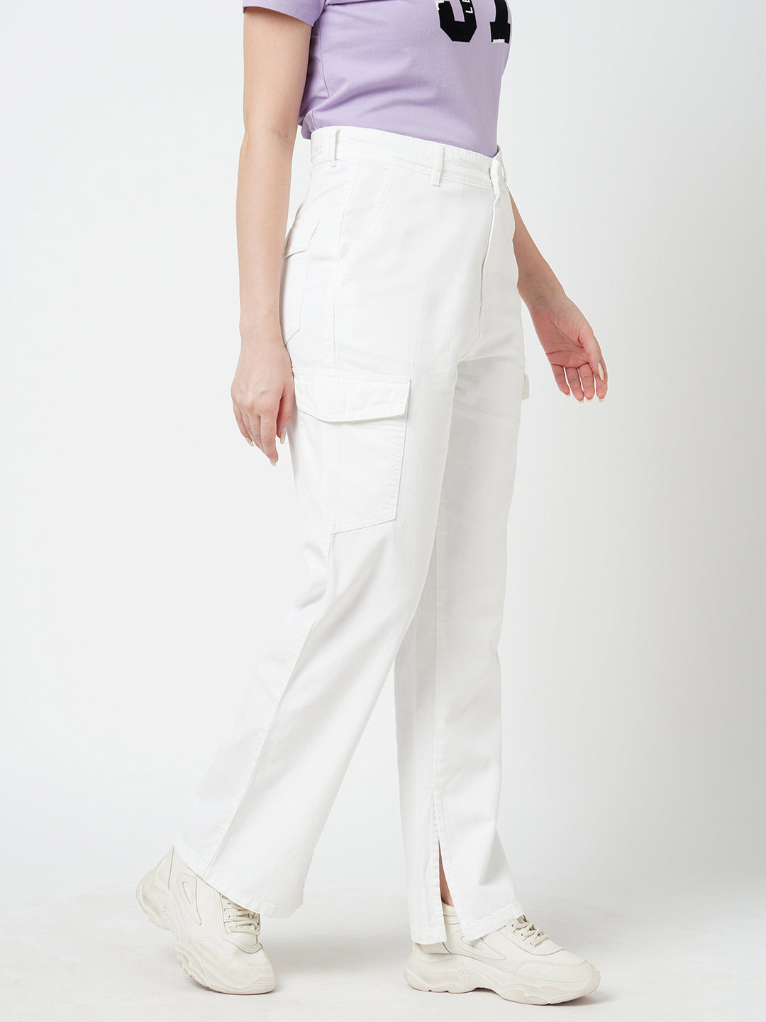 Women White High-Rise Cargo