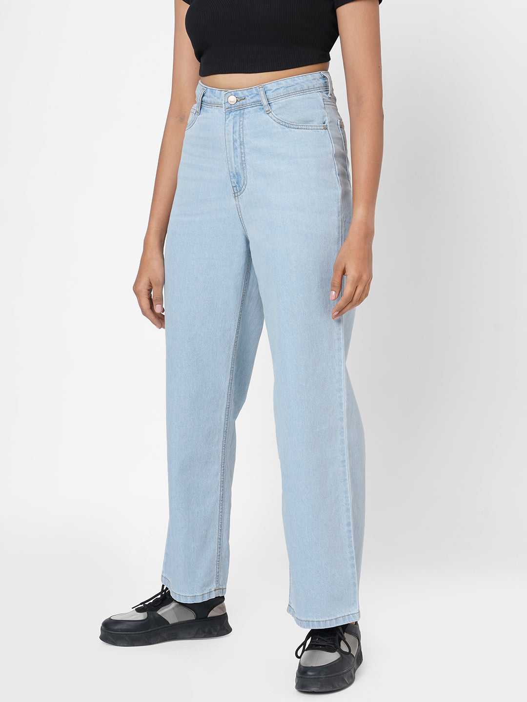 Women Light Blue High-Rise Wide Leg Jeans