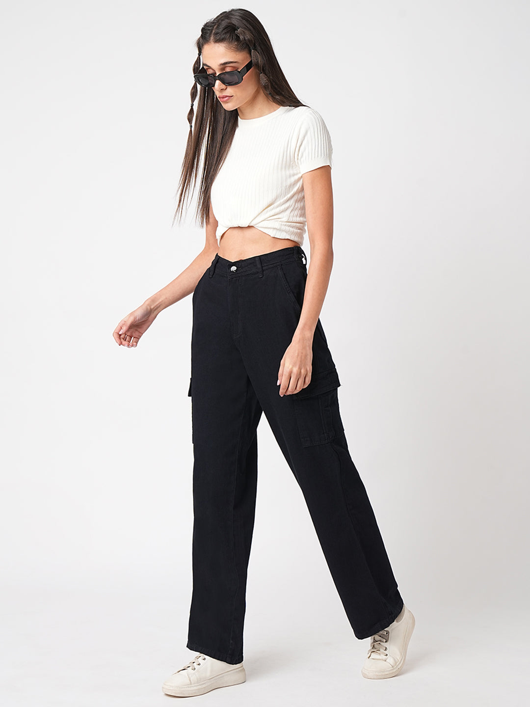 Women Black High-Rise Cargo