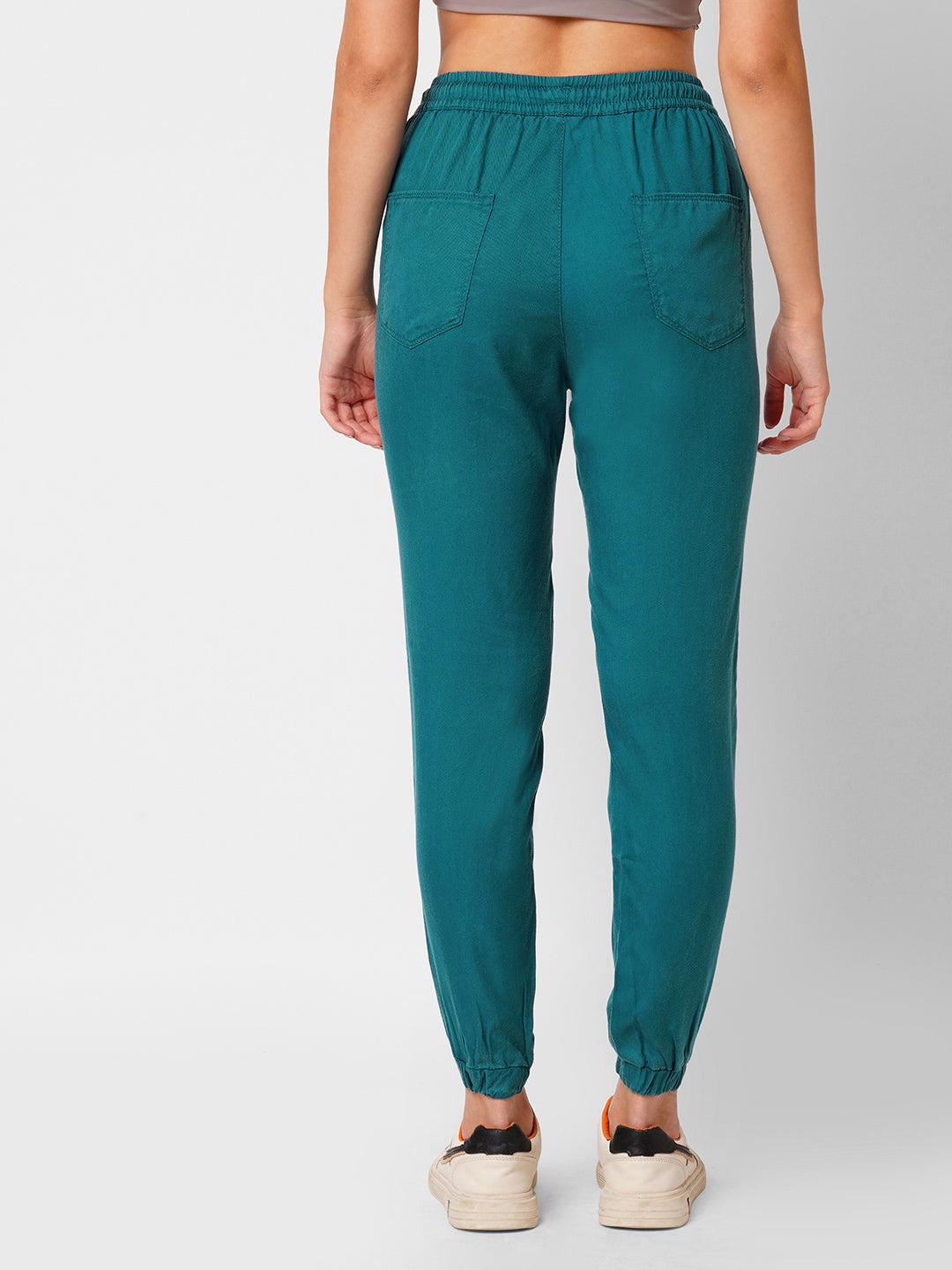 Women Teal High-Rise Denim Joggers