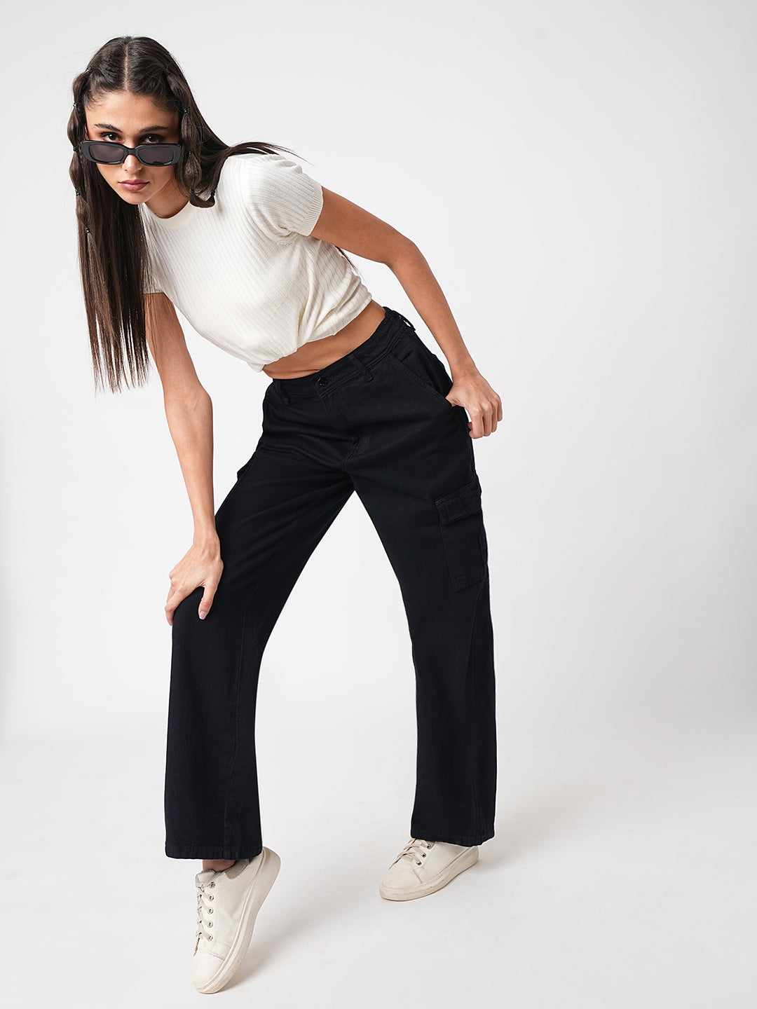 Women Black High-Rise Cargo