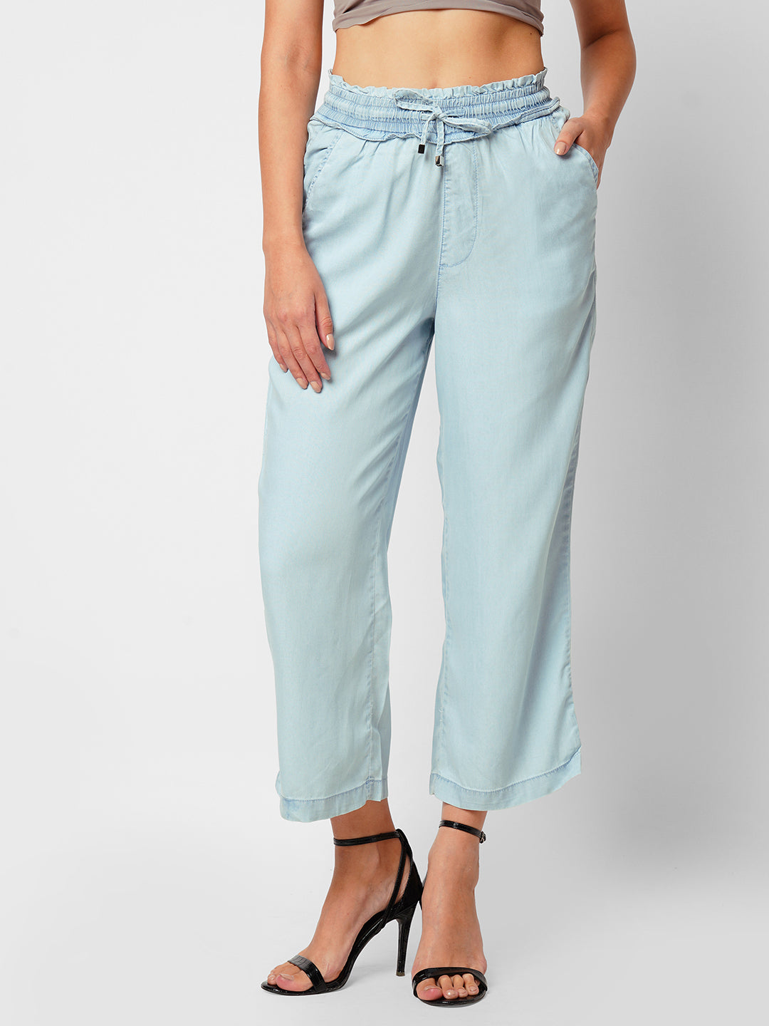 Women Light Blue Mid-Rise Culottes