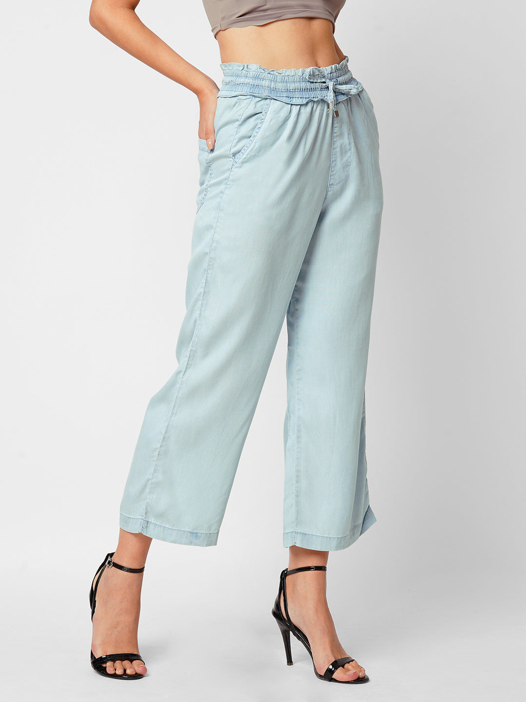 Women Light Blue Mid-Rise Culottes