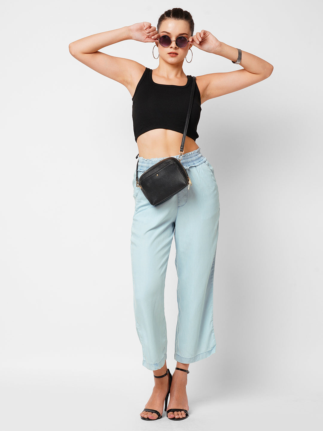 Women Light Blue Mid-Rise Culottes