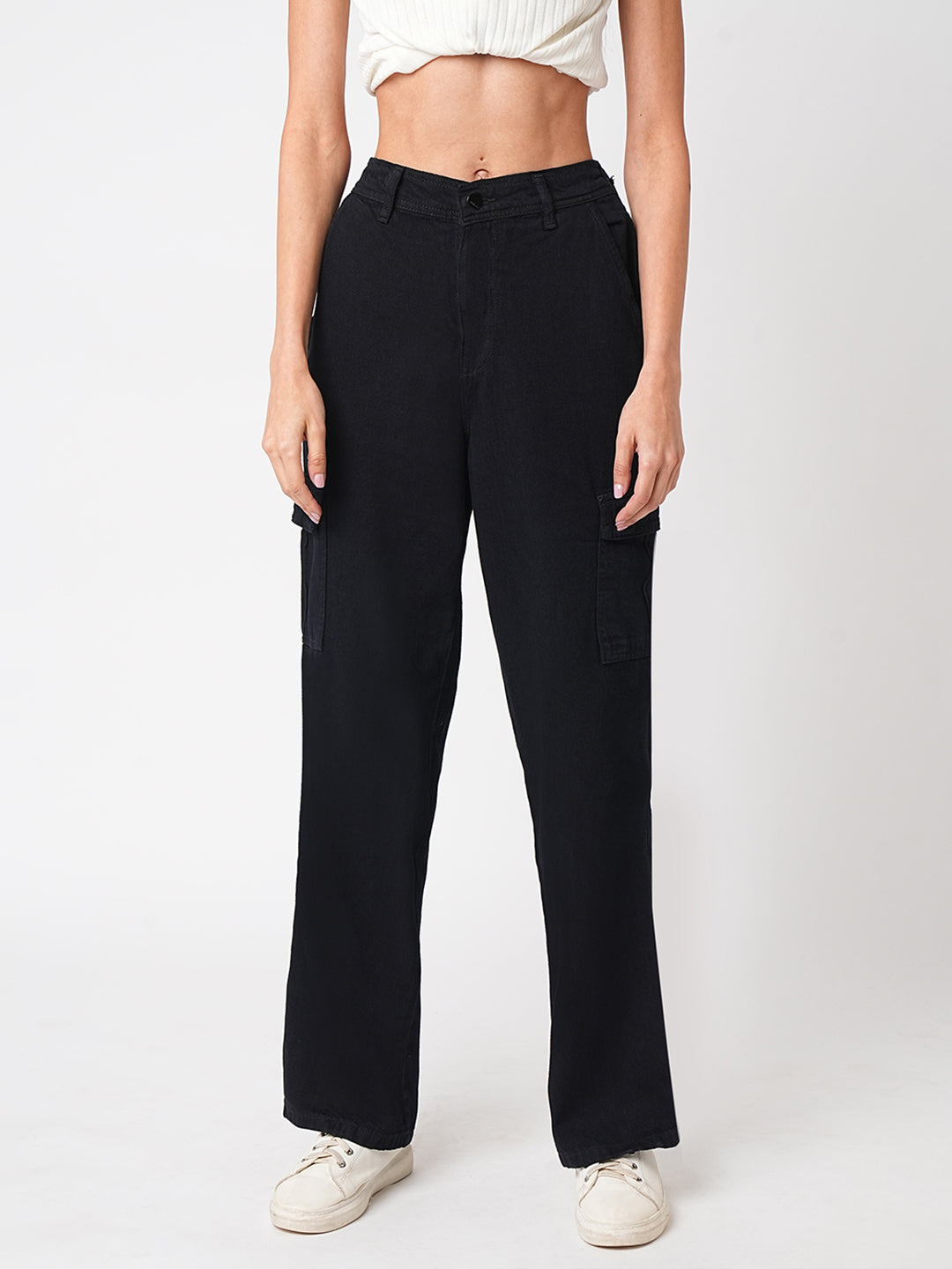 Women Black High-Rise Cargo
