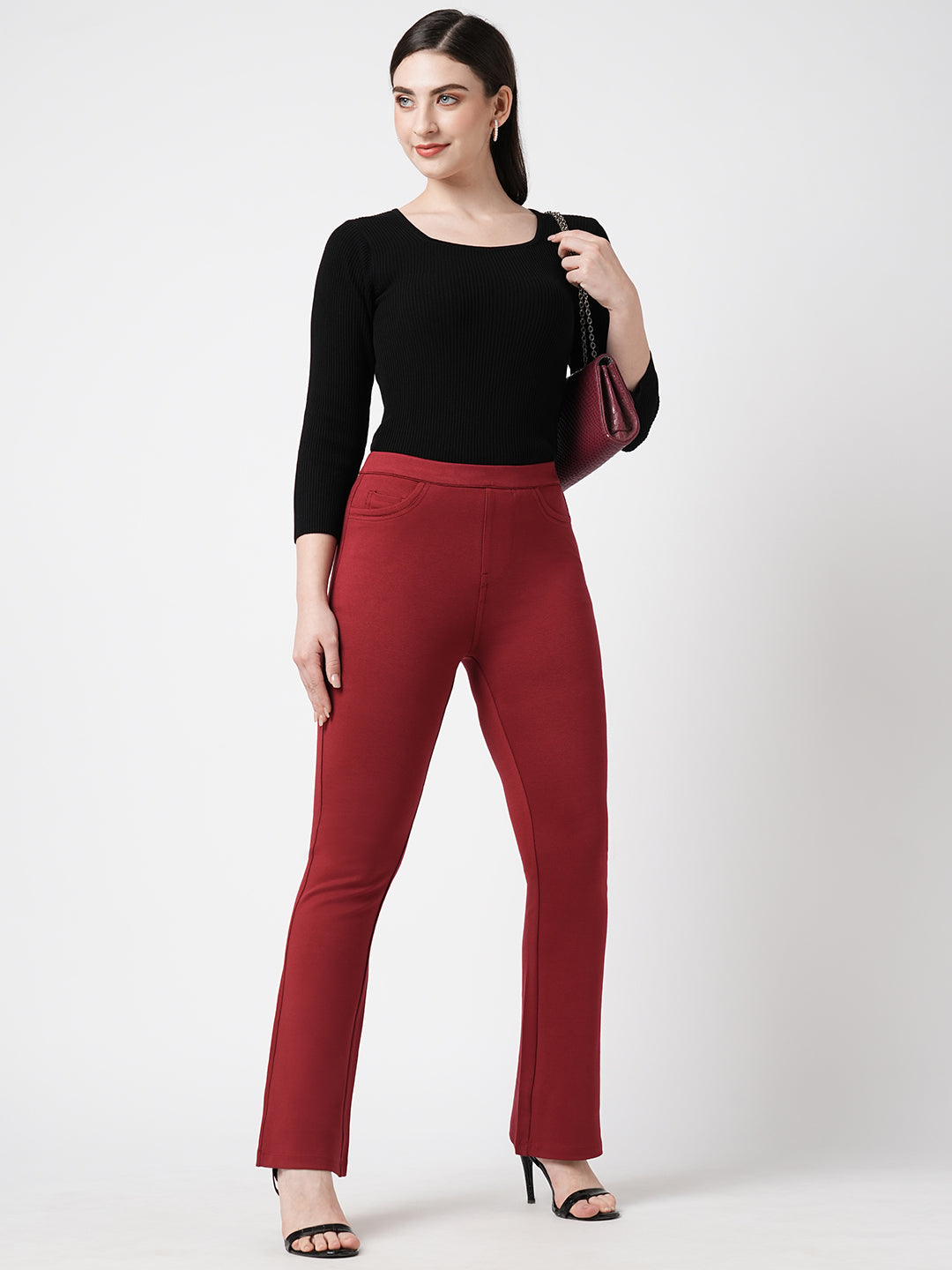 Women Brick Mini Flare Treggings
