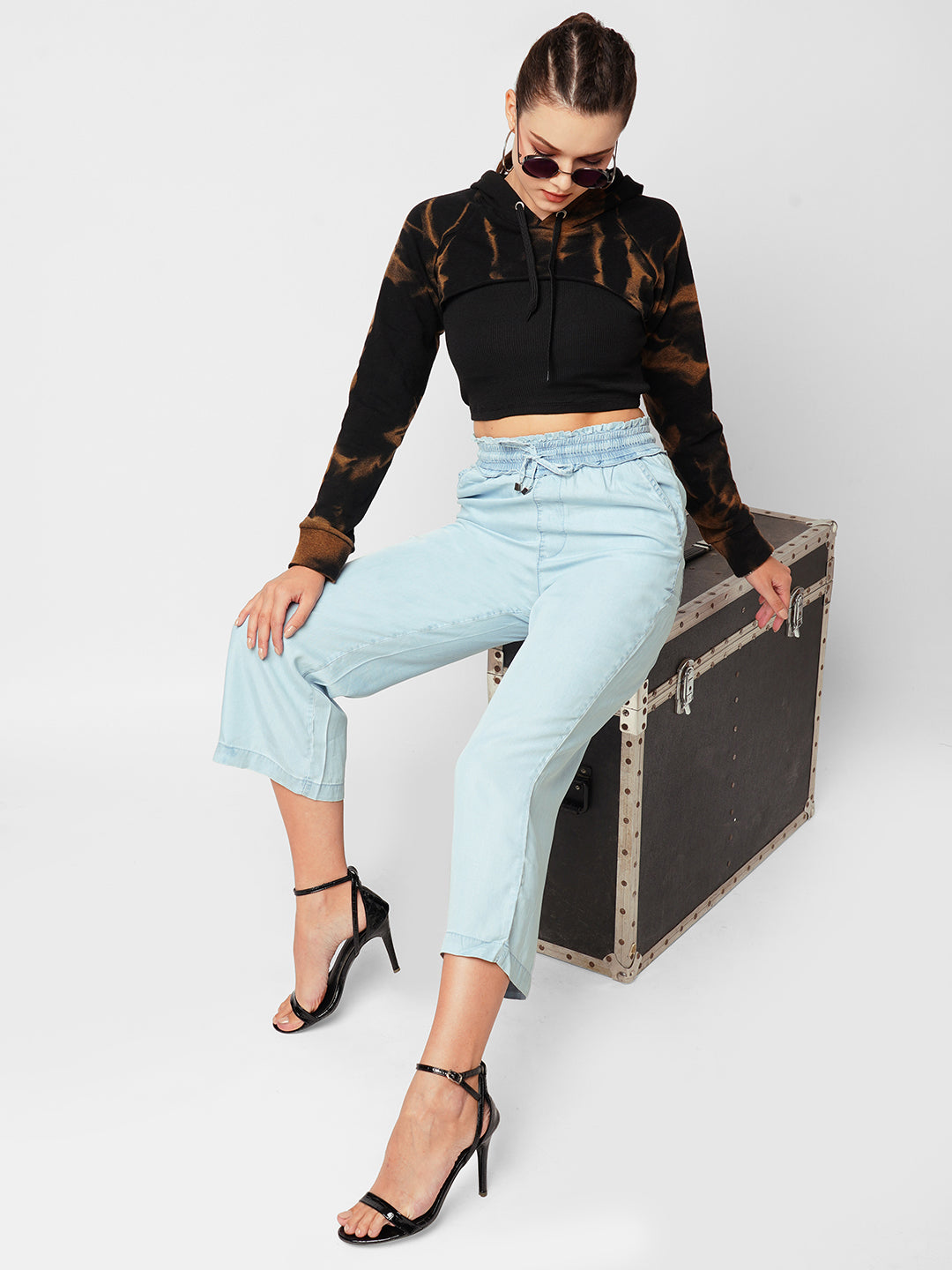 Women Light Blue Mid-Rise Culottes