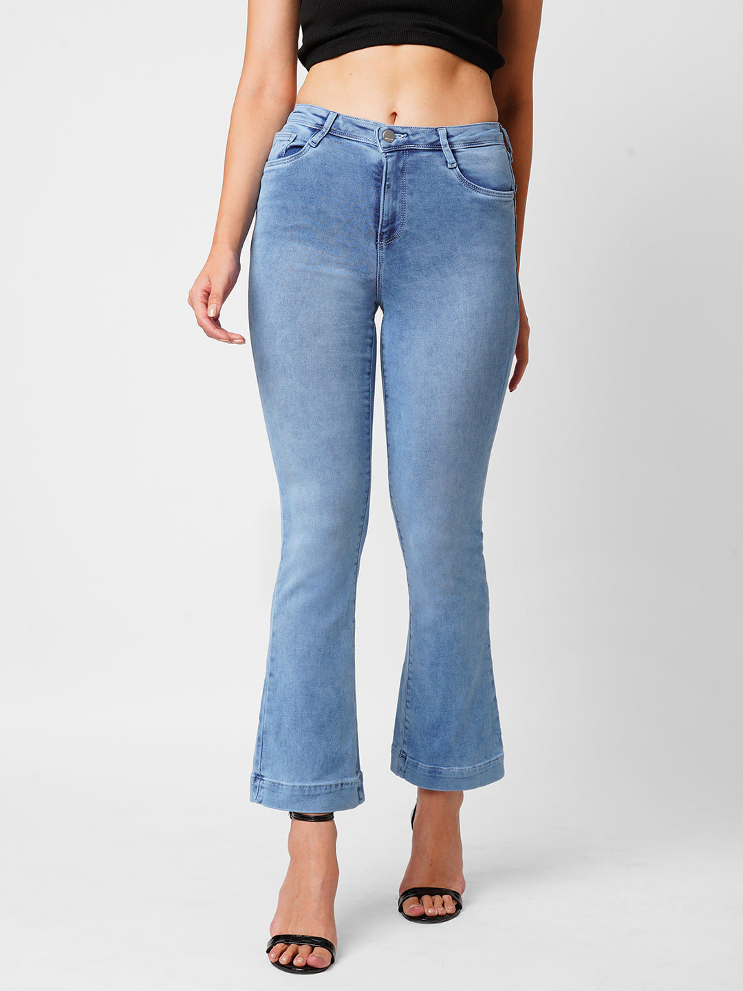 Women Blue High-Rise Mini Flare Jeans