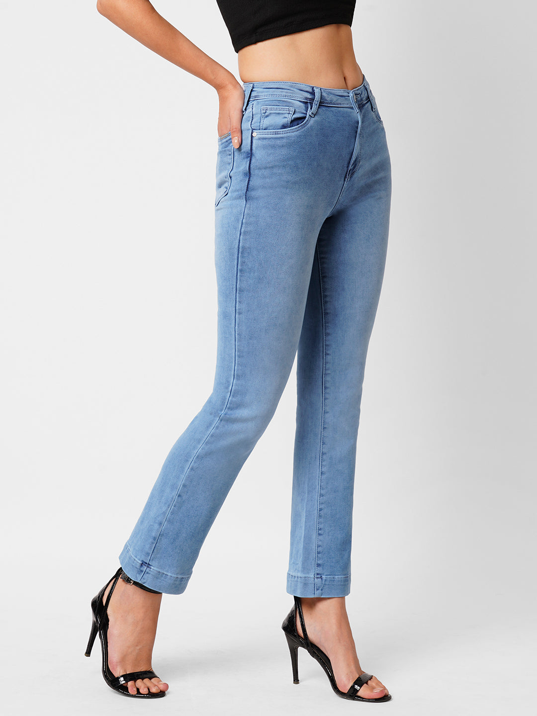 Women Blue High-Rise Mini Flare Jeans