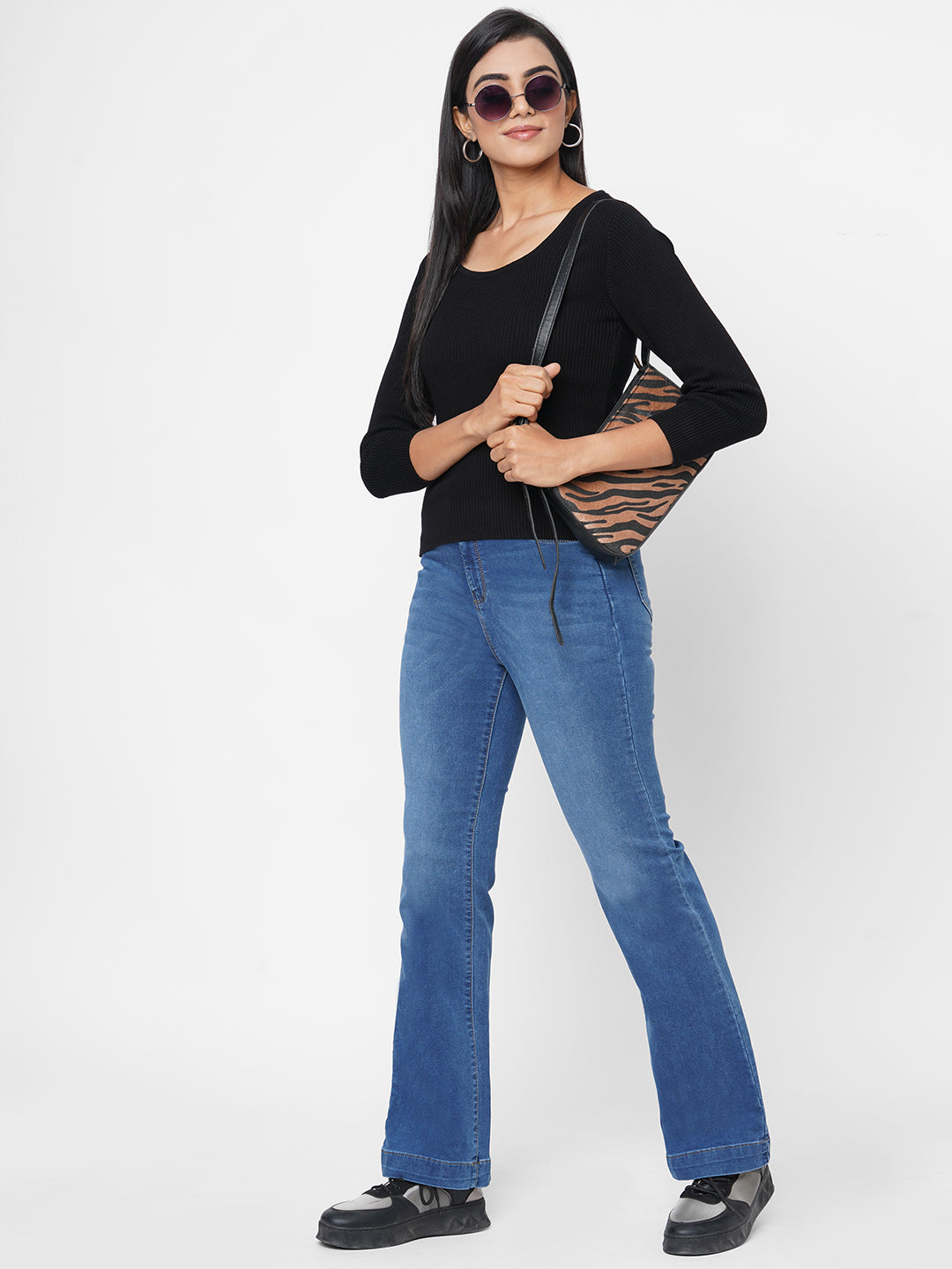 Women Black Slim Fit Flat Knit