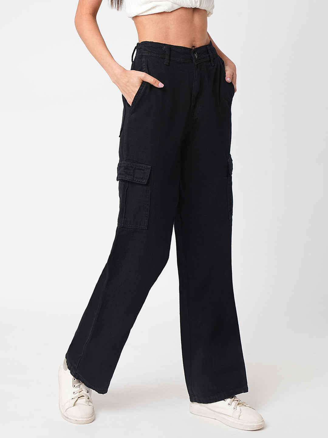 Women Black High-Rise Cargo