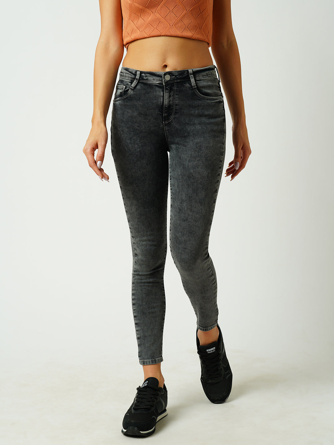Women Grey Mid-Rise Skinny Jeans