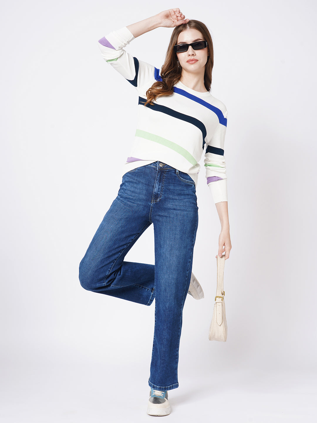 Women Blue High-Rise Loose Straight Jeans