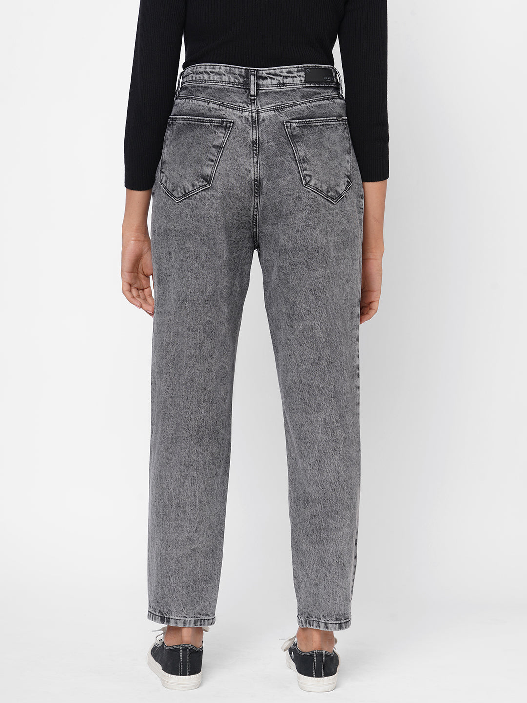 Women Grey High-Rise Mom Fit Jeans