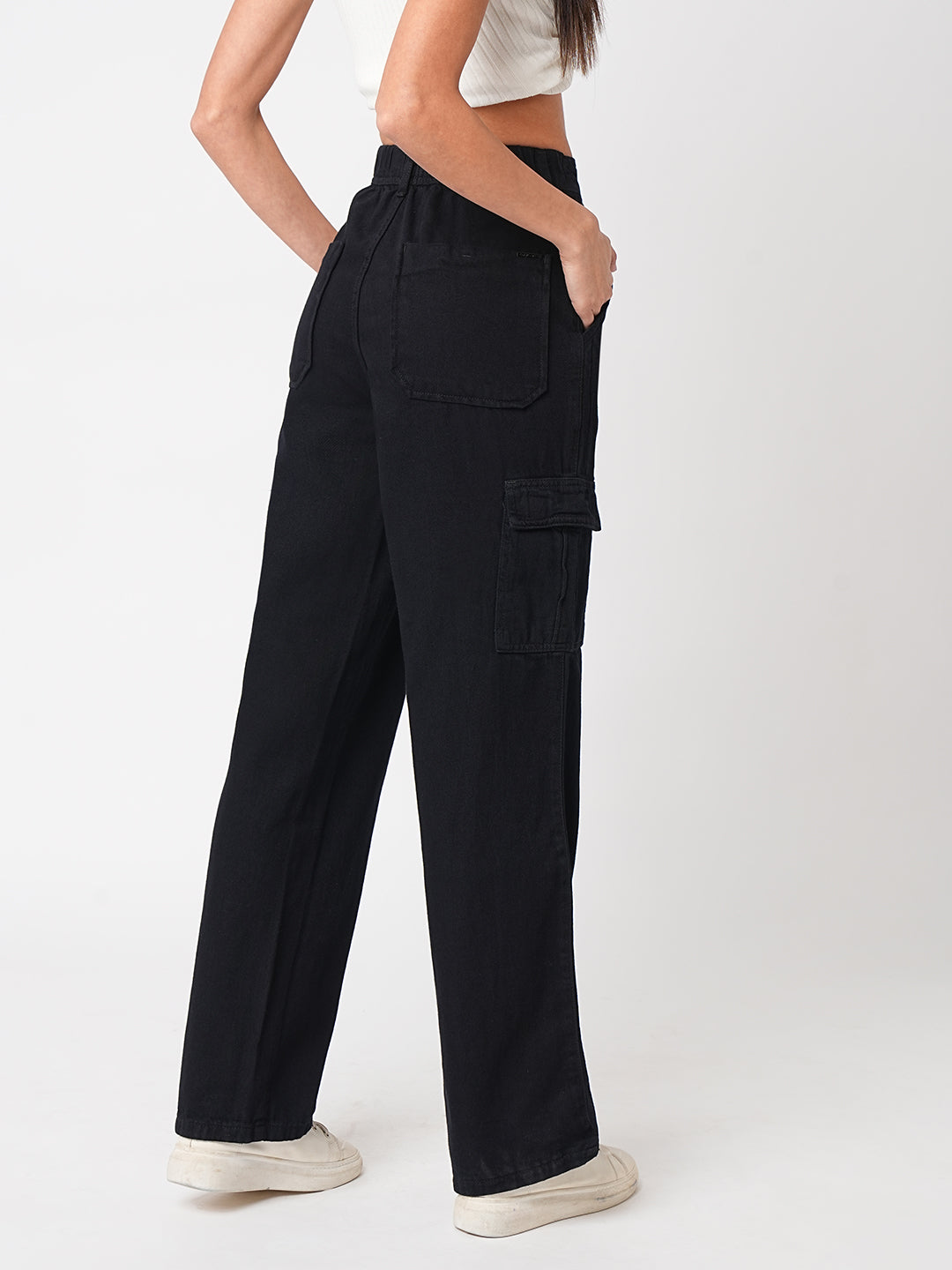 Women Black High-Rise Cargo