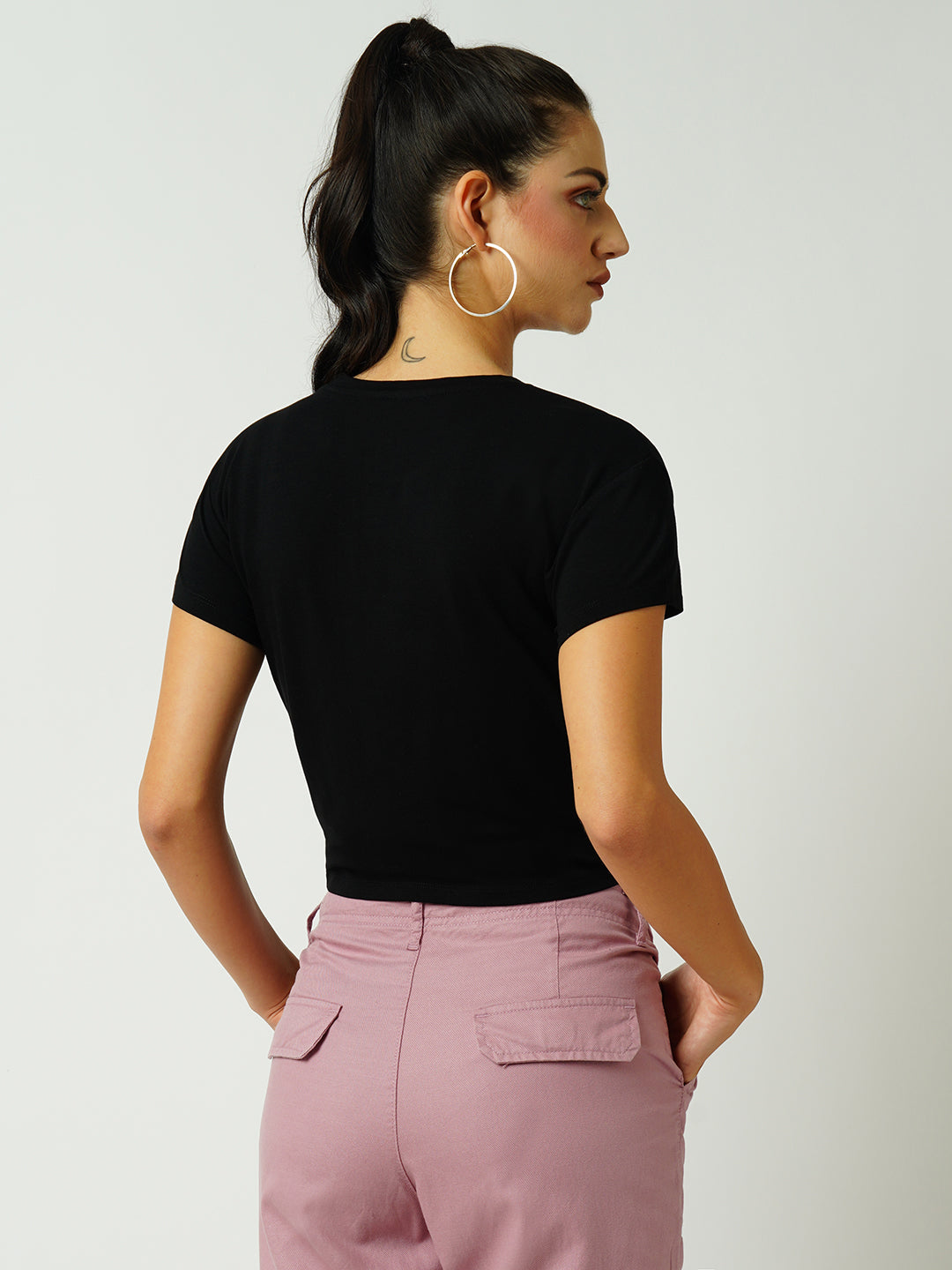 Women Black Crop T-Shirt