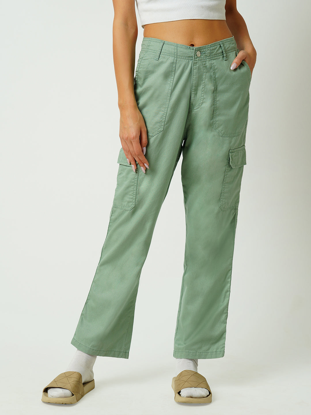 Women Mint Green Mid-Rise Skinny Cargo