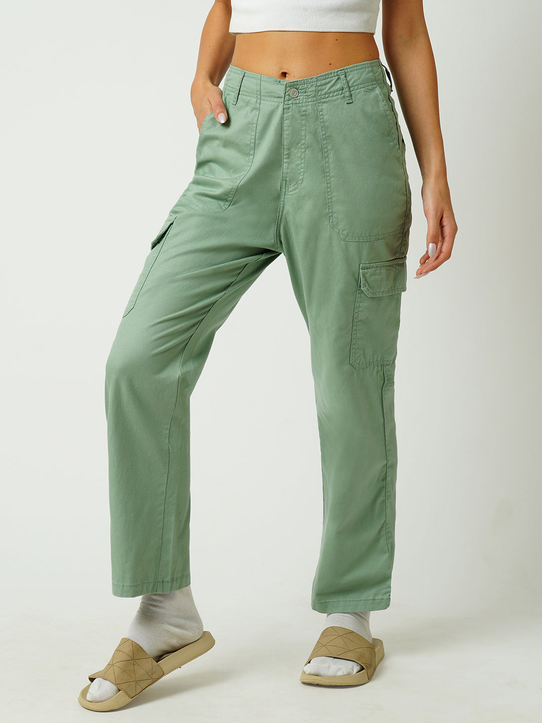 Women Mint Green Mid-Rise Skinny Cargo