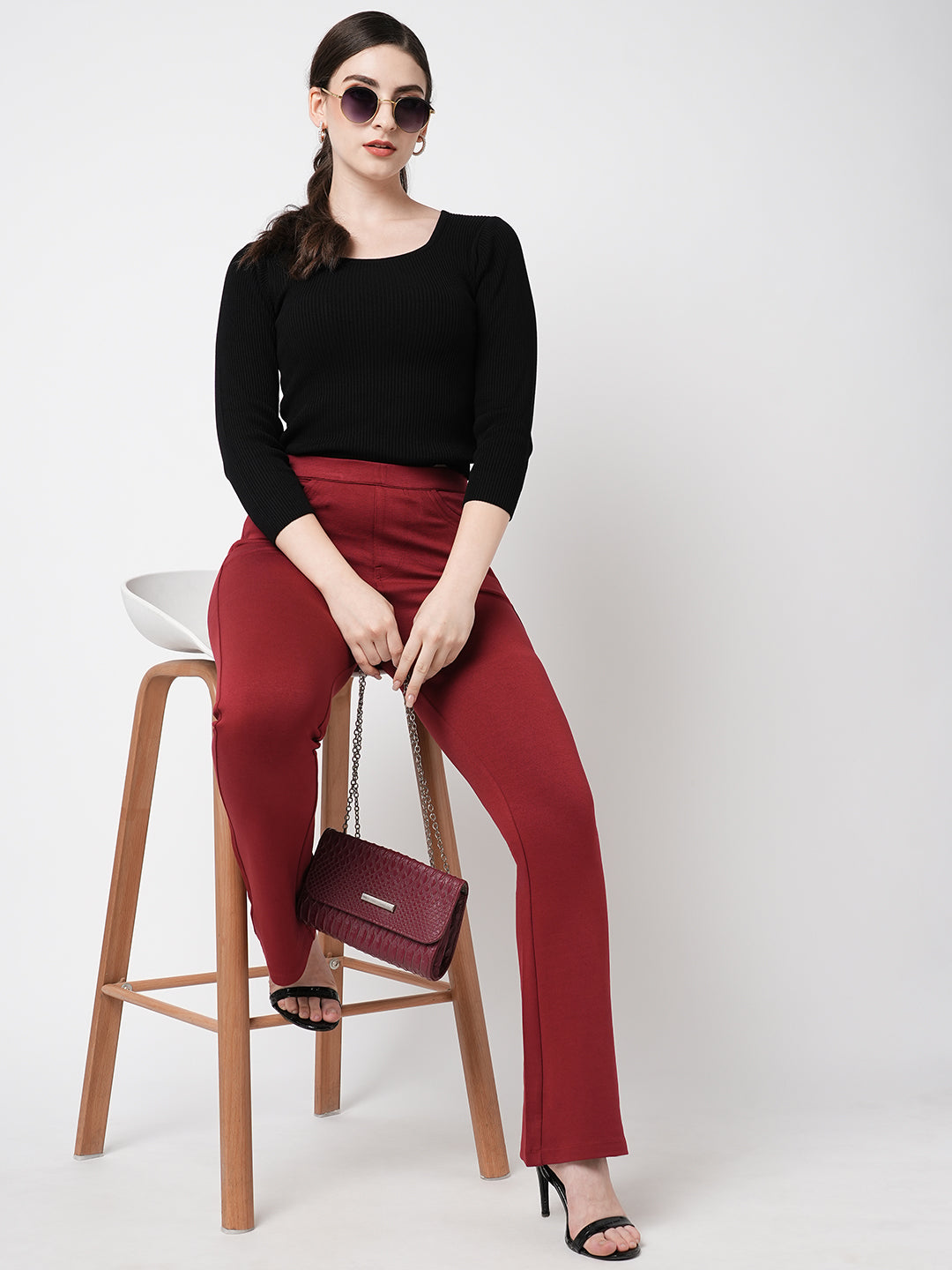 Women Black Flat Knit