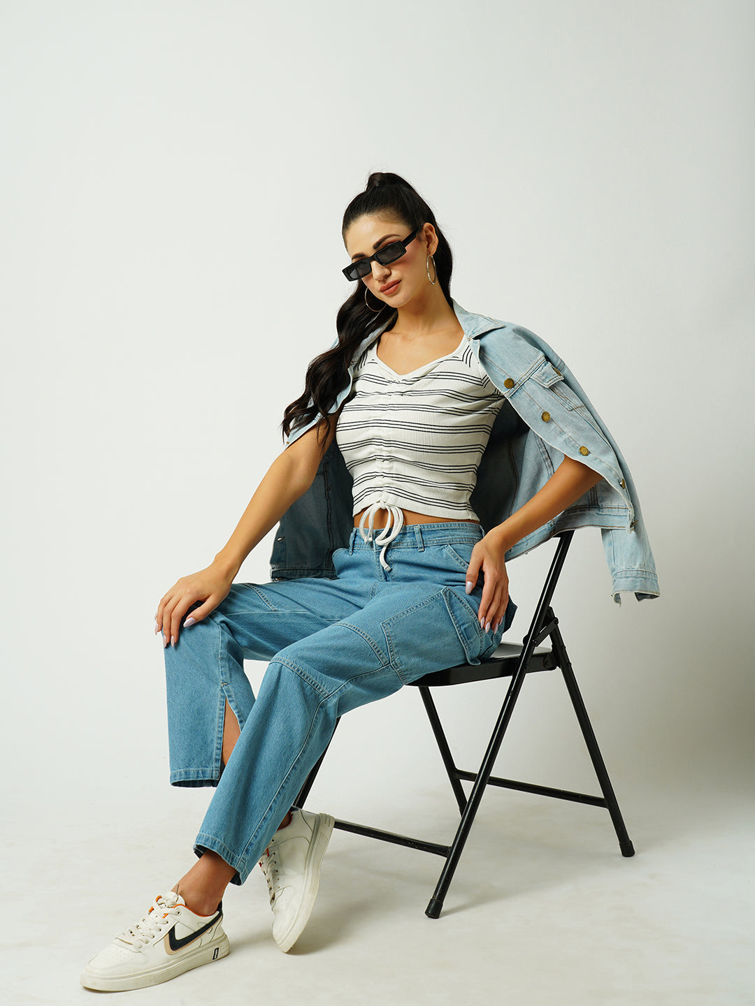 Women Light Blue Mid-Rise Cargo