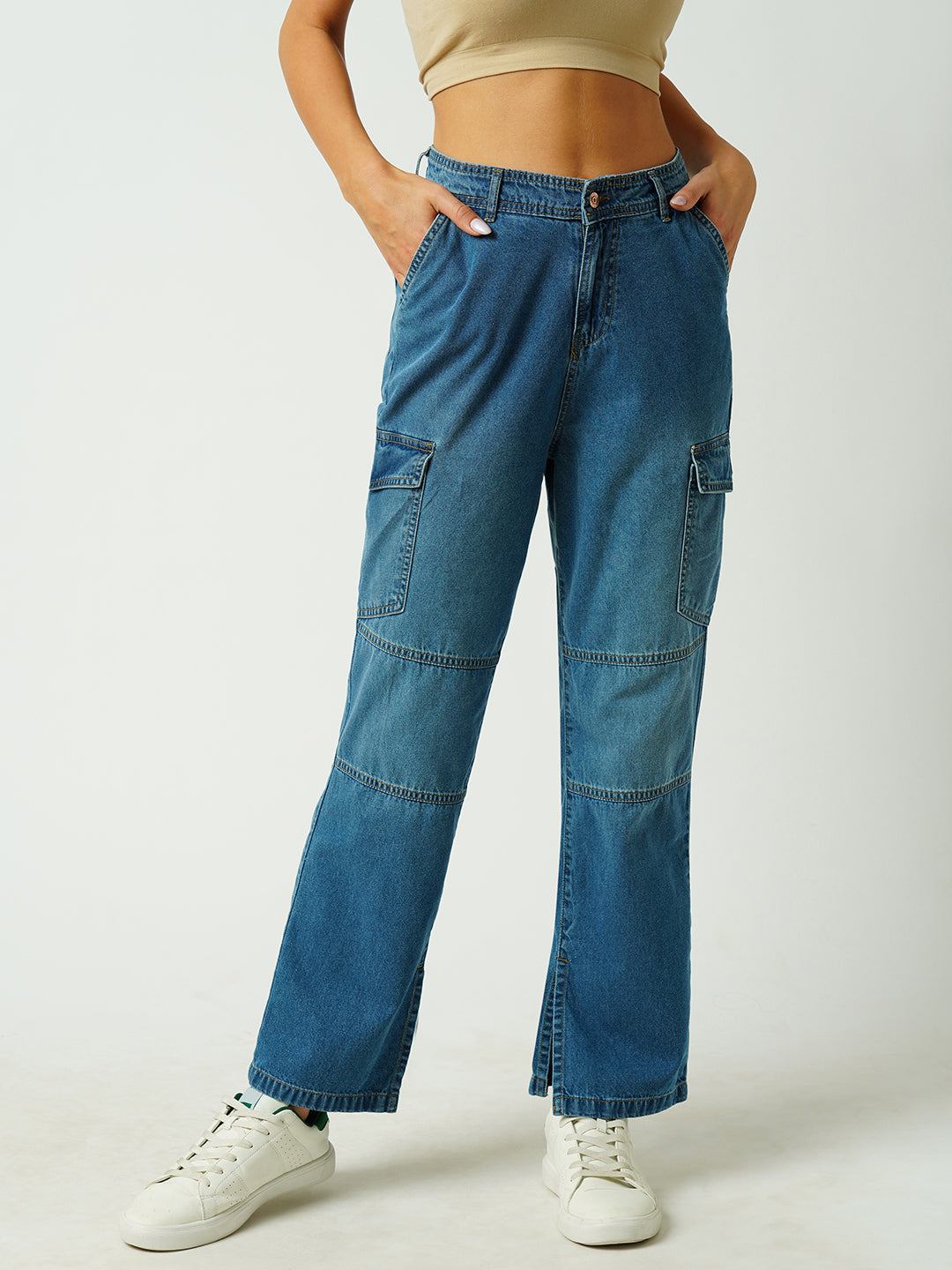 Women Dark Blue Mid-Rise Cargo