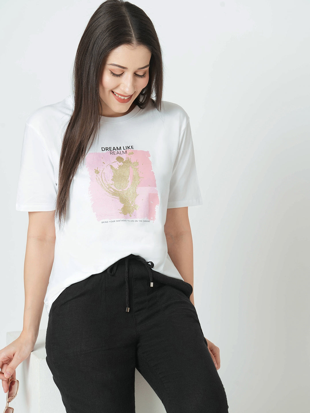 Women White Boxy Graphic Tees