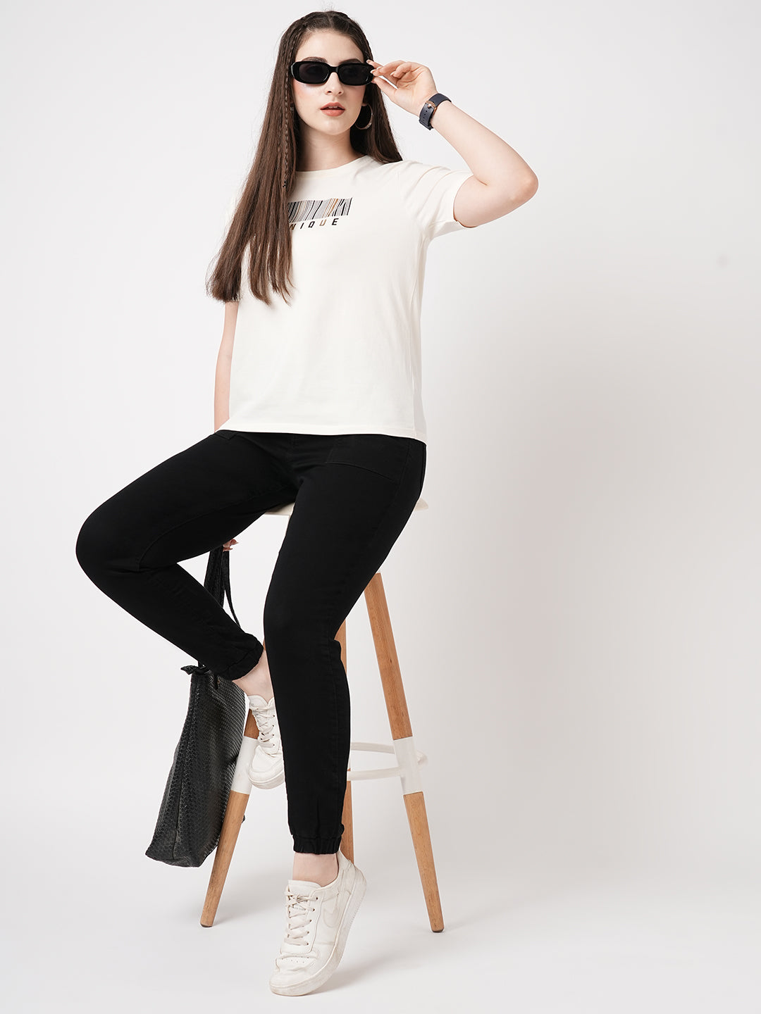 Women Black High-Rise Denim Joggers