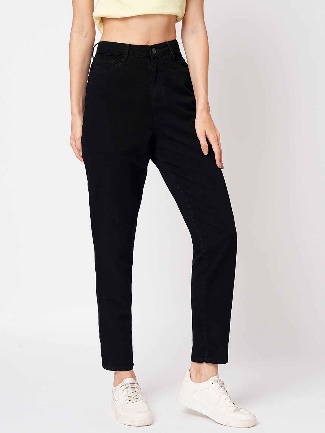 Women Black High-Rise Mom Fit Jeans