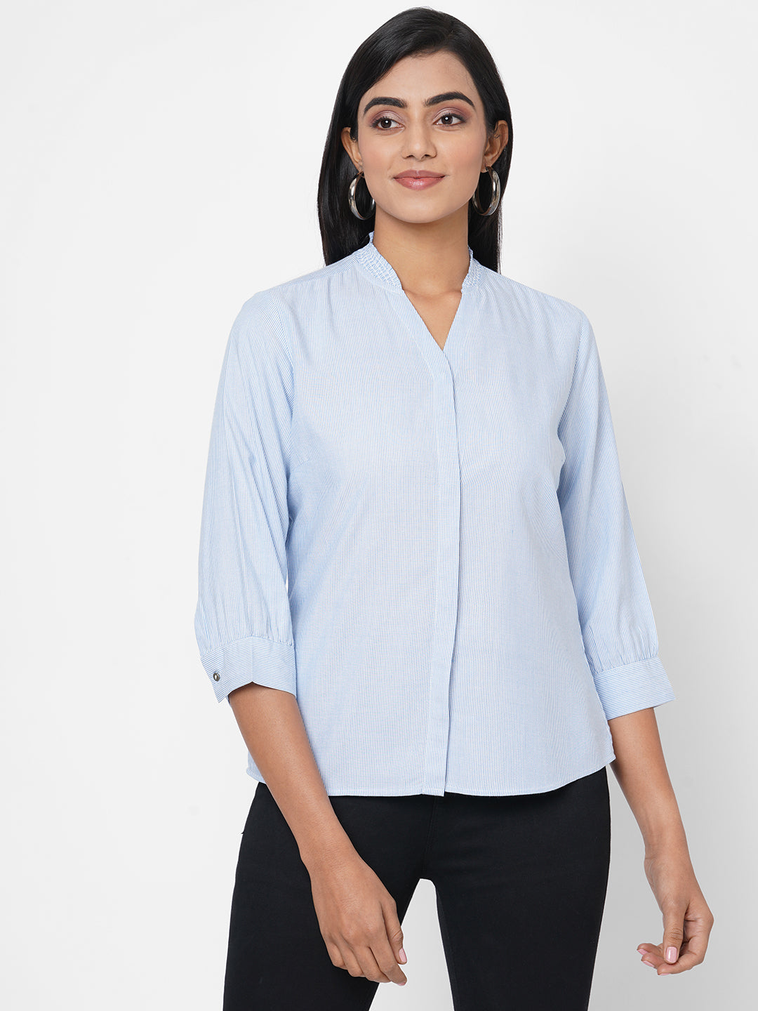 Women Blue/White Stripe Shirt Top