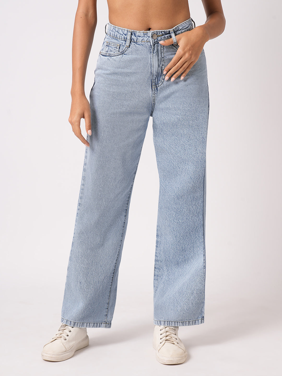 Women Light Blue High-Rise Wide Leg Jeans