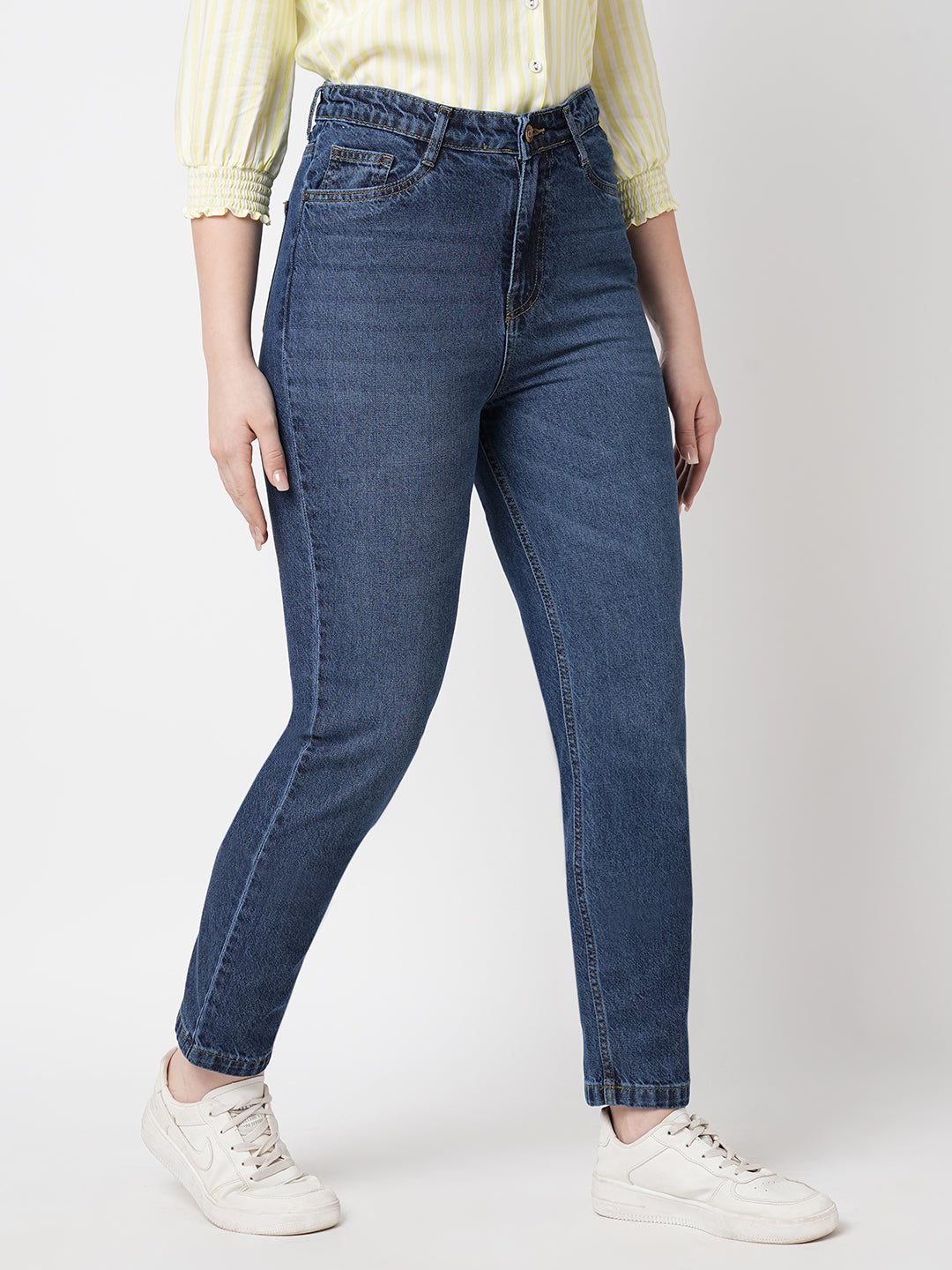 Women Blue High-Rise Mom Fit Jeans