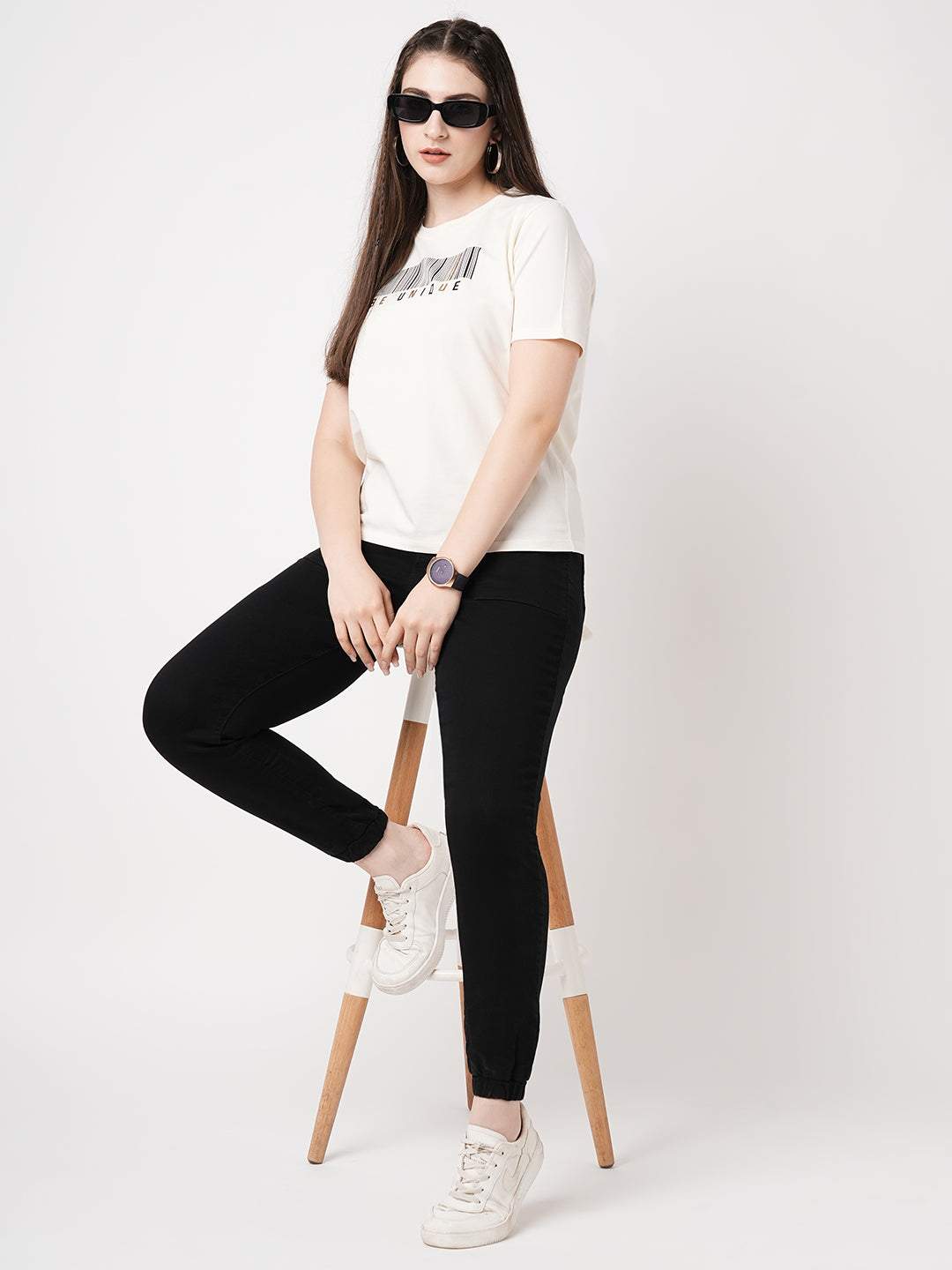 Women Black High-Rise Denim Joggers