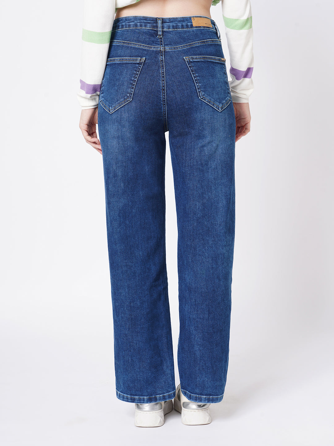 Women Blue High-Rise Loose Straight Jeans