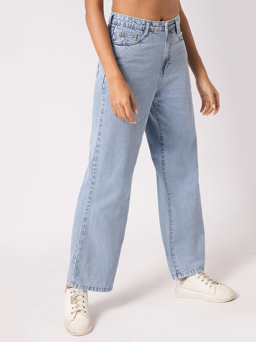 Women Light Blue High-Rise Wide Leg Jeans