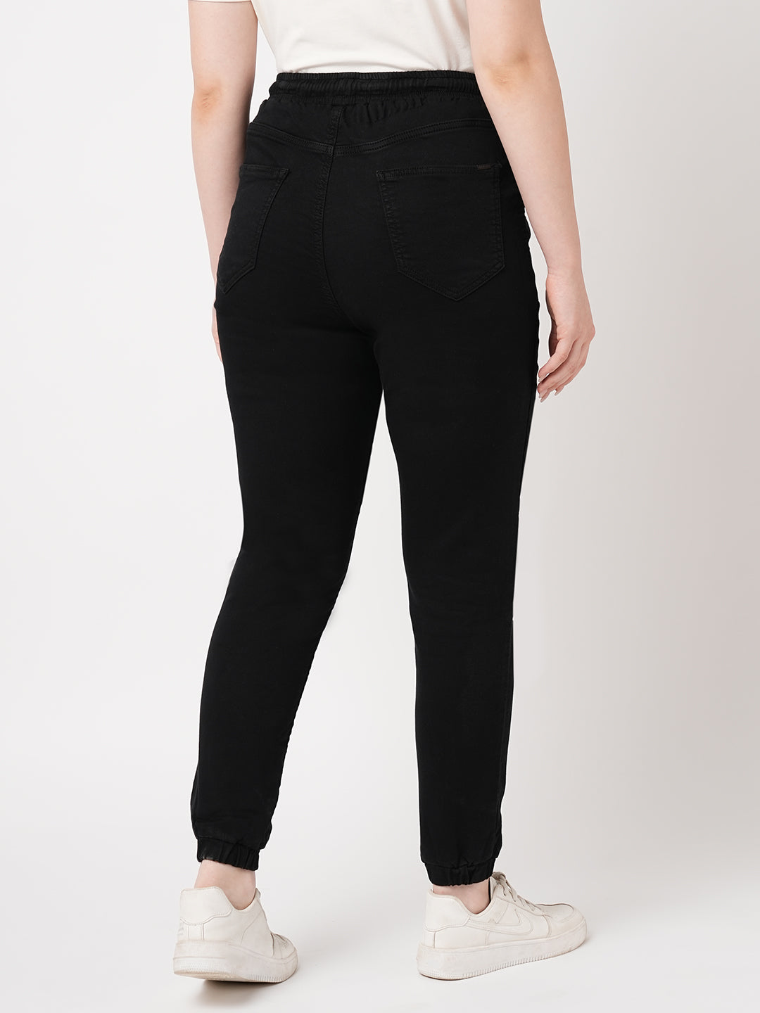 Women Black High-Rise Denim Joggers