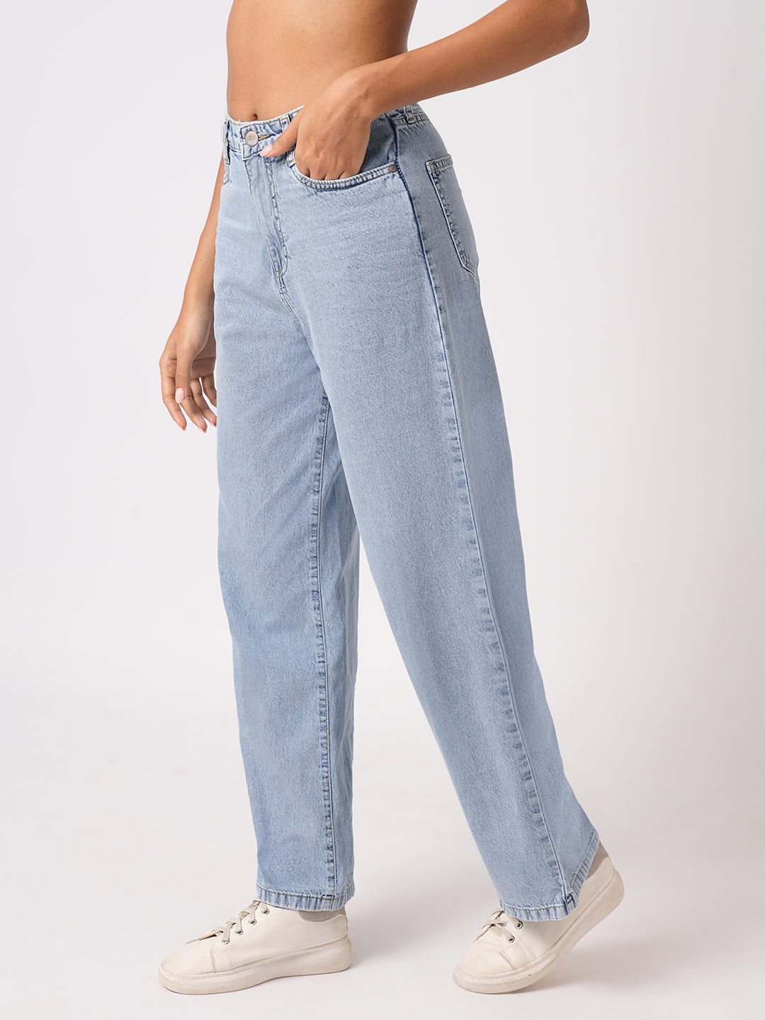 Women Light Blue High-Rise Wide Leg Jeans