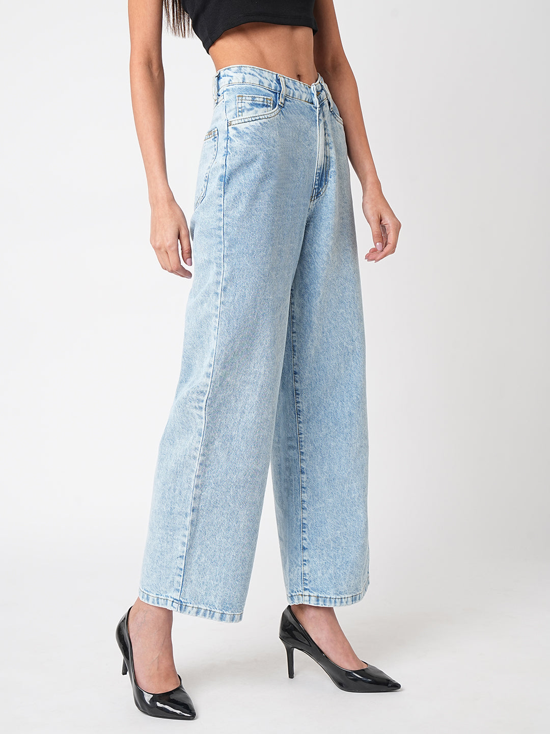 Women Blue High-Rise Wide Leg Jeans