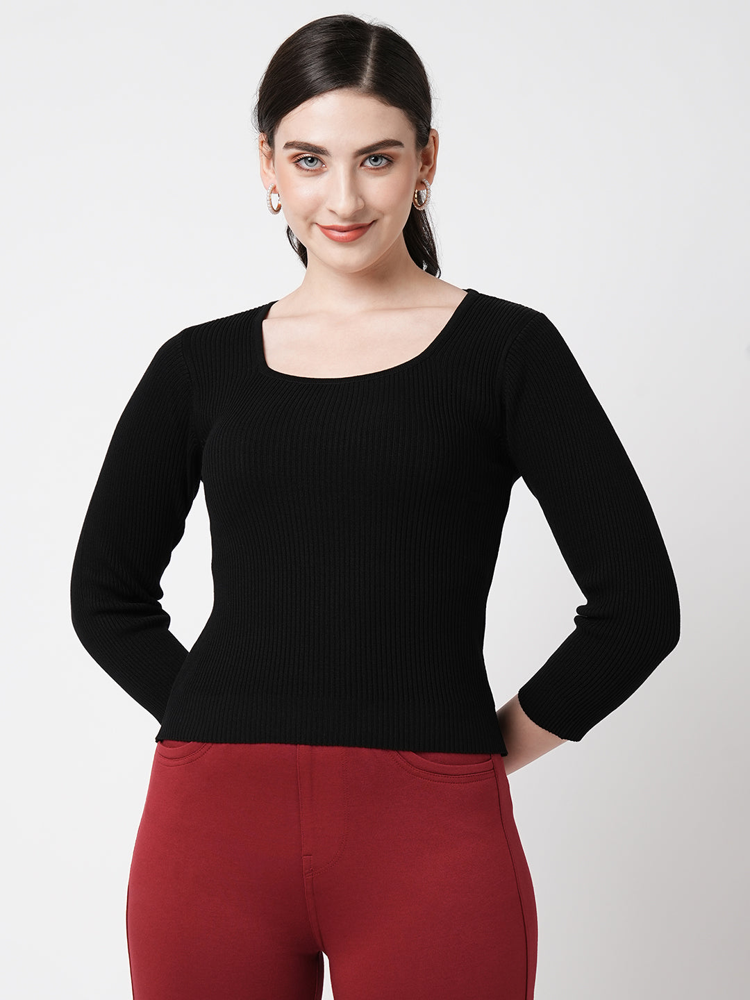 Women Black Flat Knit