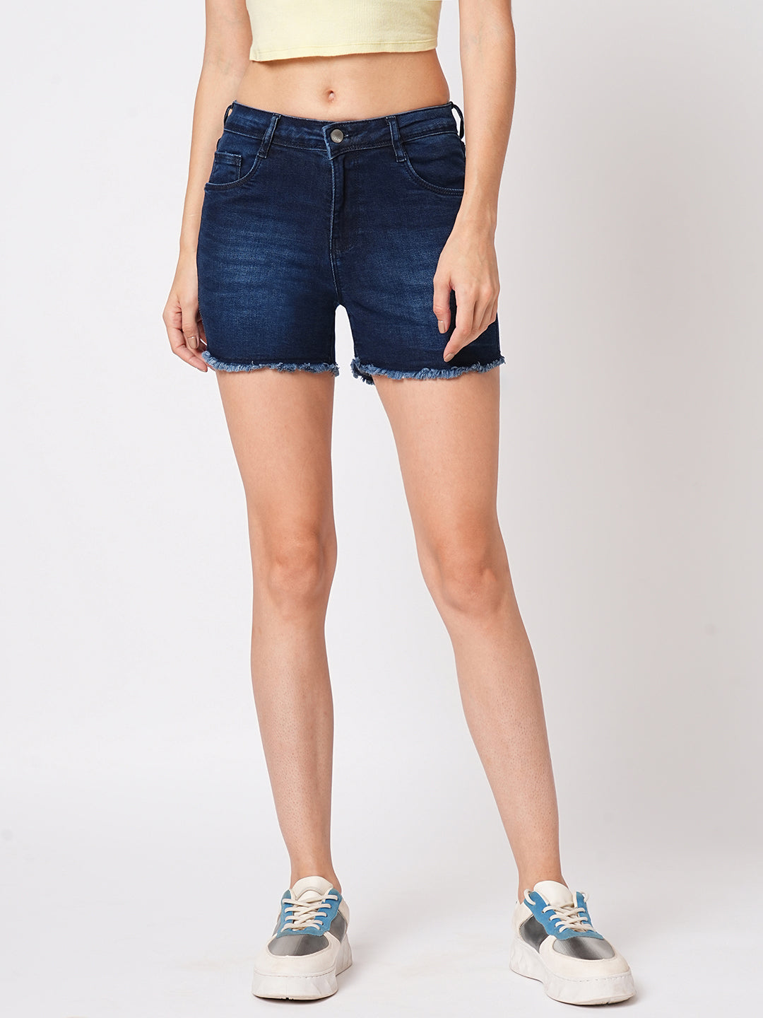 Women Blue High-Rise Slim Shorts