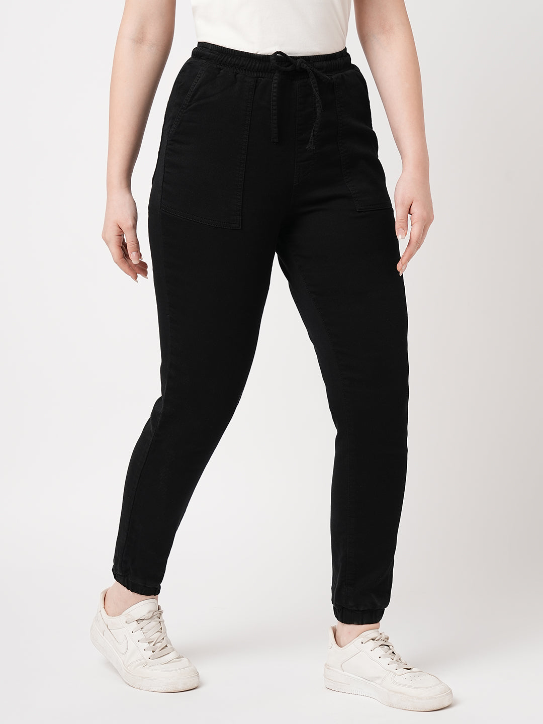 Women Black High-Rise Denim Joggers