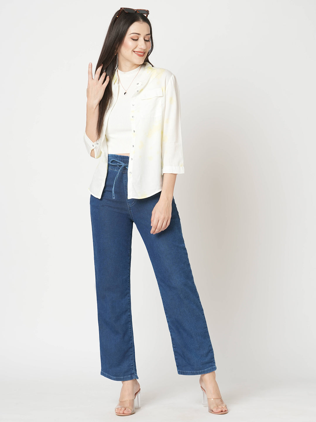 Women Blue High-Rise Denim Joggers
