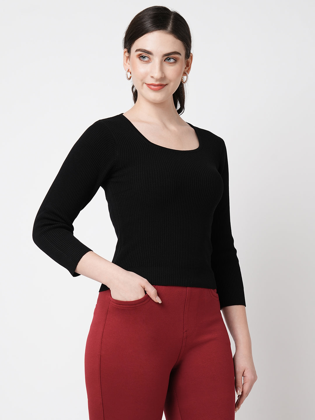 Women Black Flat Knit