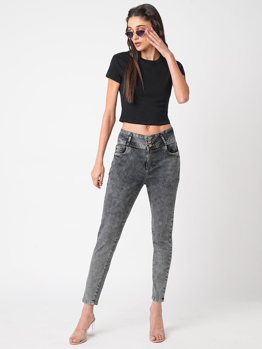 Women Grey Super High-Rise Super Skinny Jeans