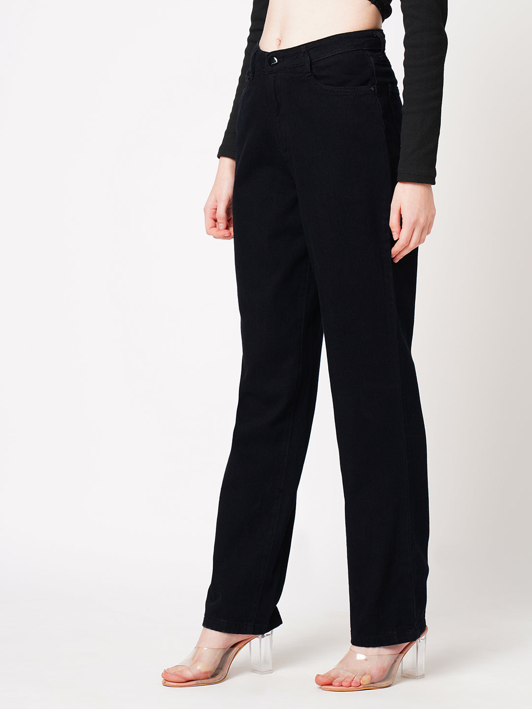 Women Black High-Rise Loose Straight Jeans