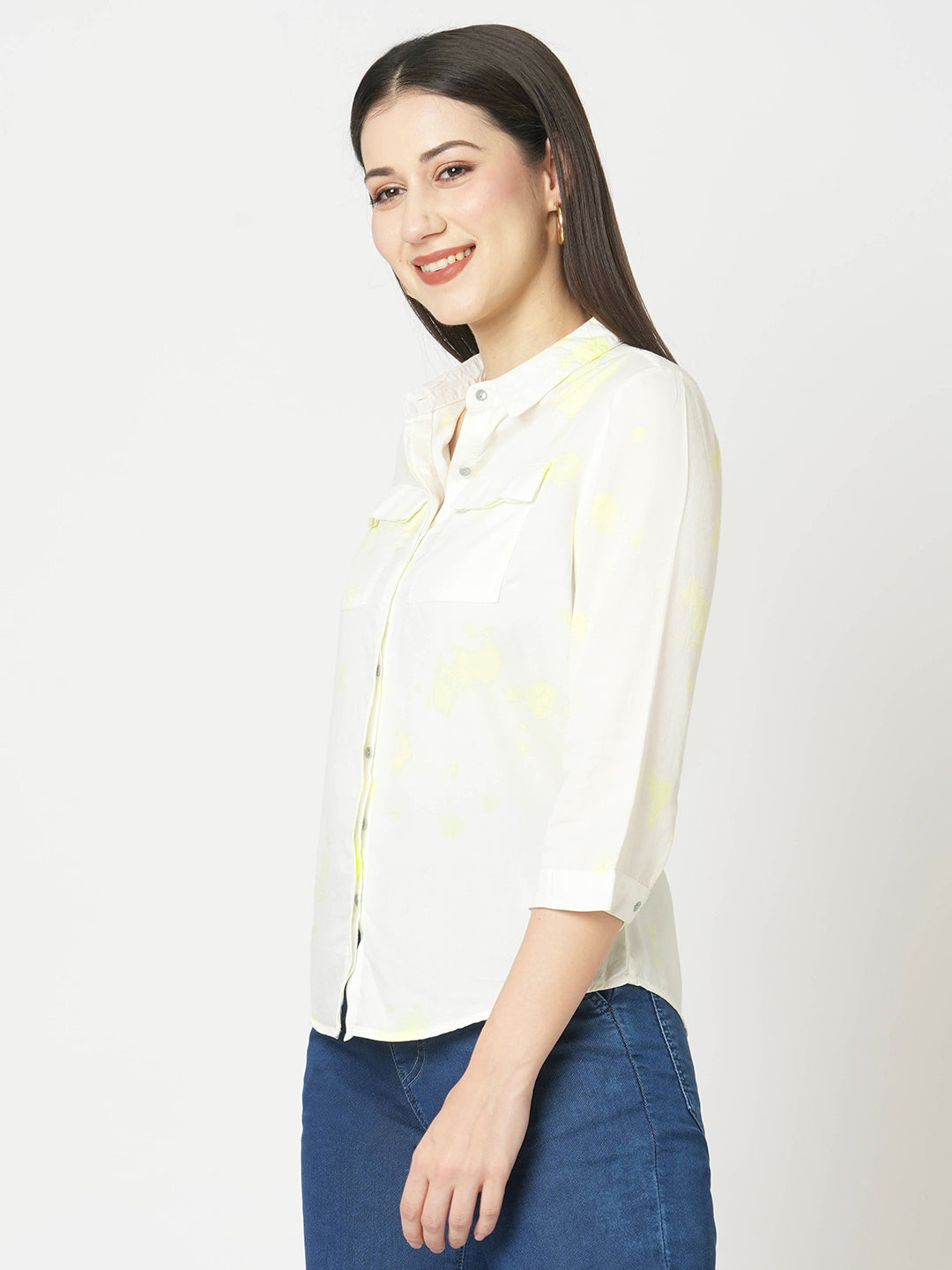 Women Lime Tie-Dye Slim Shirt