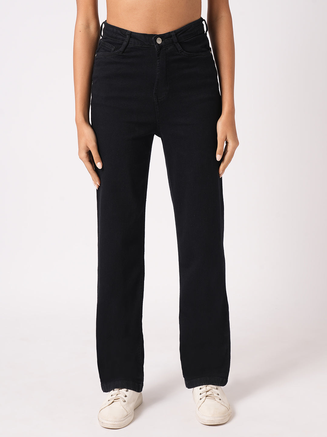 Women Black High-Rise Loose Straight Jeans