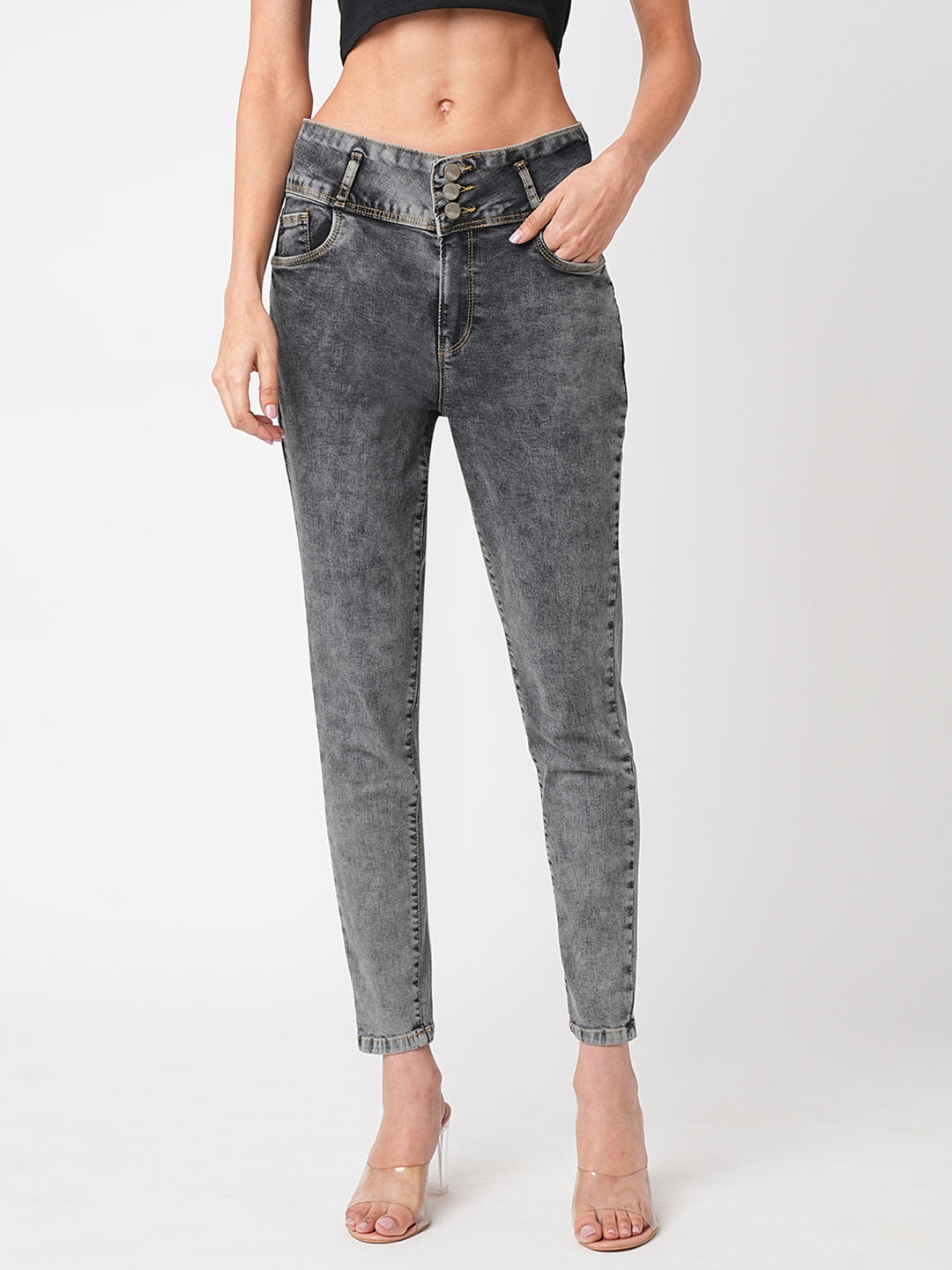 Women Grey Super High-Rise Super Skinny Jeans
