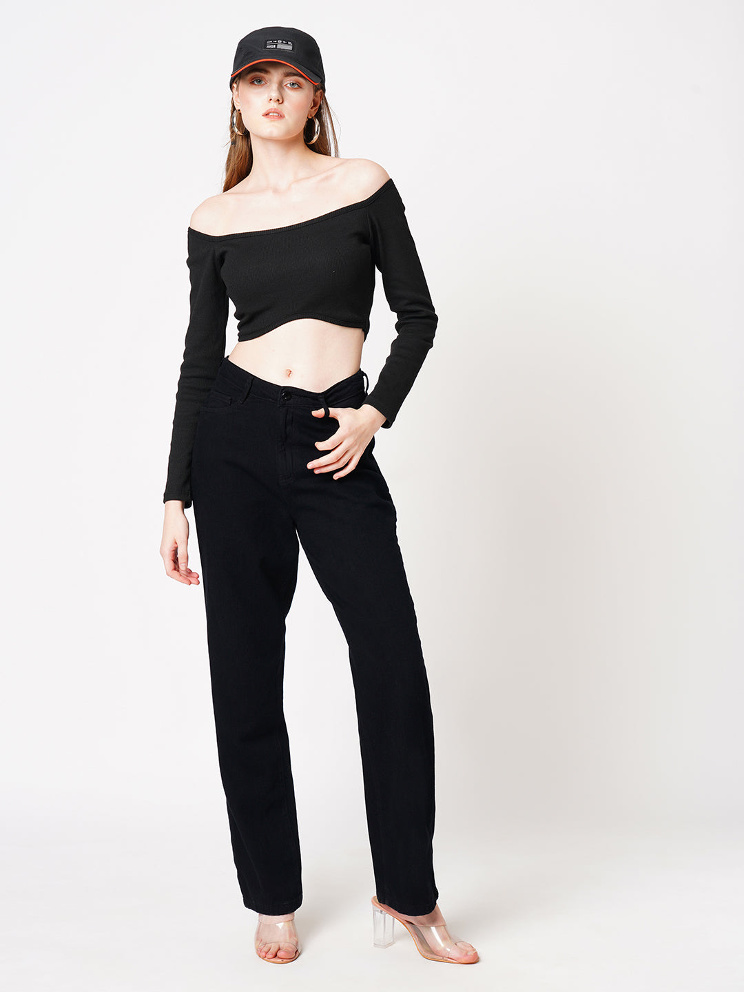 Women Black High-Rise Loose Straight Jeans
