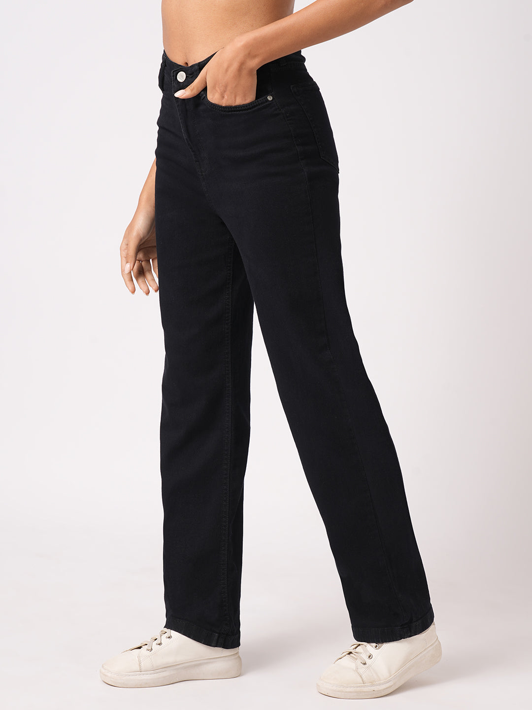 Women Black High-Rise Loose Straight Jeans