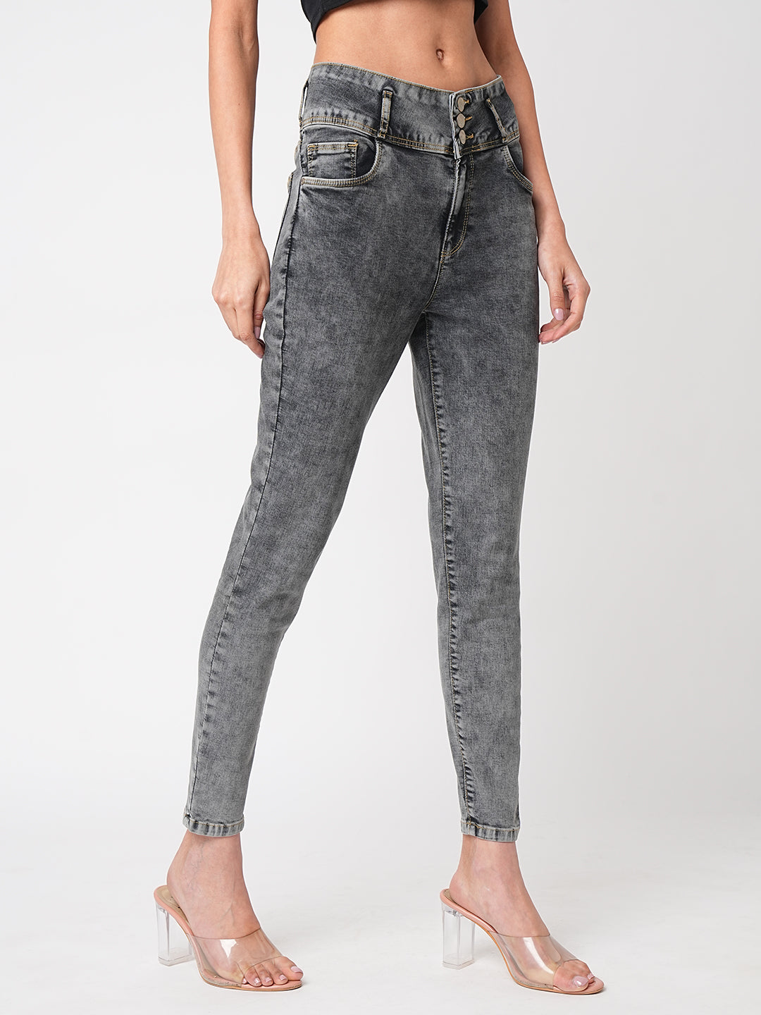 Women Grey Super High-Rise Super Skinny Jeans